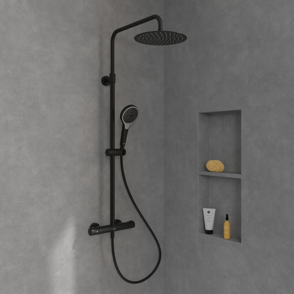 Lifestyle image of Villeroy & Boch Verve Matt Black Thermostatic Shower System